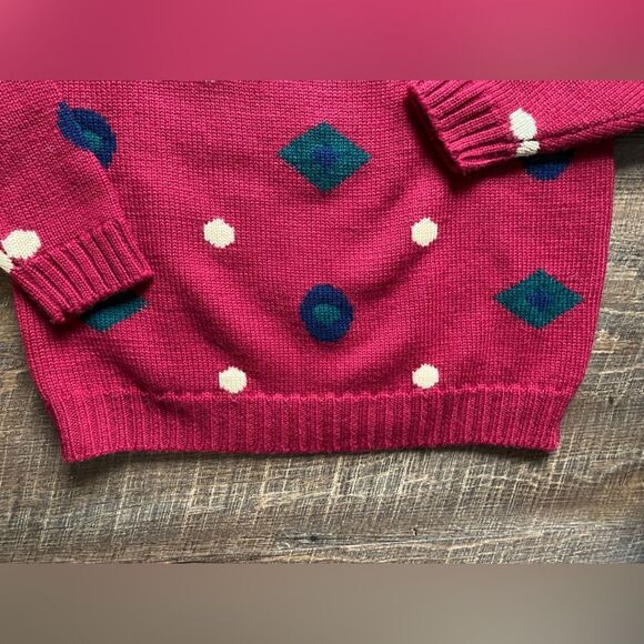 J.G. HOOK Vintage red 100% wool sweater circles dots abstract retro modern sz S - Picture 11 of 11